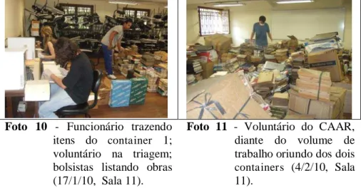 Foto  11  -  Voluntário  do  CAAR,  diante  do  volume  de  trabalho oriundo dos dois  containers   (4/2/10,  Sala  11)