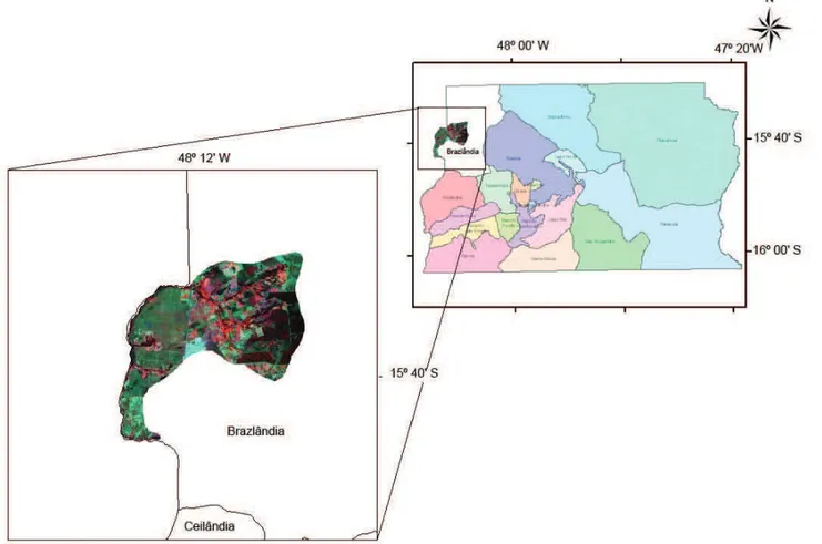 Figura 1:  Mapa de localização da área estudada na porção norte da APA do Rio Descoberto.