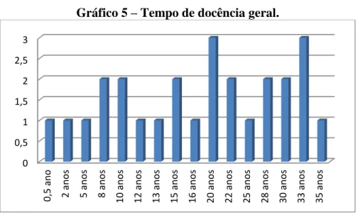 Gráfico 5  –  Tempo de docência geral. 