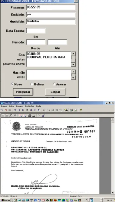 Figura 1: Formulário de Pesquisa e o documento recuperado através do software de GED Keyfile  Fonte: Autores 