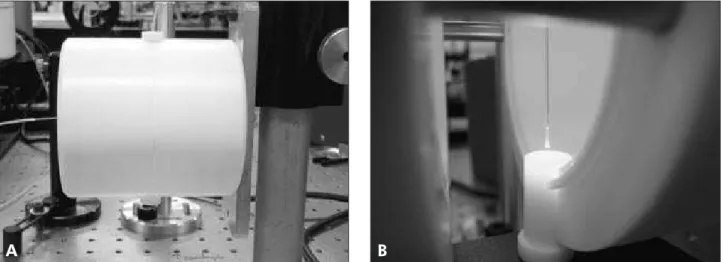 Figure 2 A and B - Positioning of the sample port and optical fiber inside the Teflon sphere in the reflectance analysis set.