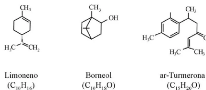 Figura 3 Estruturas químicas das substâncias do óleo essencial da Cúrcuma longa L. identificadas por CG-FID