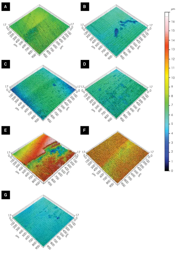 Figure 1. 3D profilometry scheme representation of enamel surfaces after treatment and pH cycling