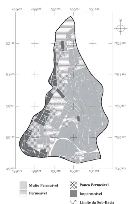 FIGURA 4   Mapa de permeabilidade da superfície urbana da sub-bacia do córrego Centenário, Lavras, MG, ano de