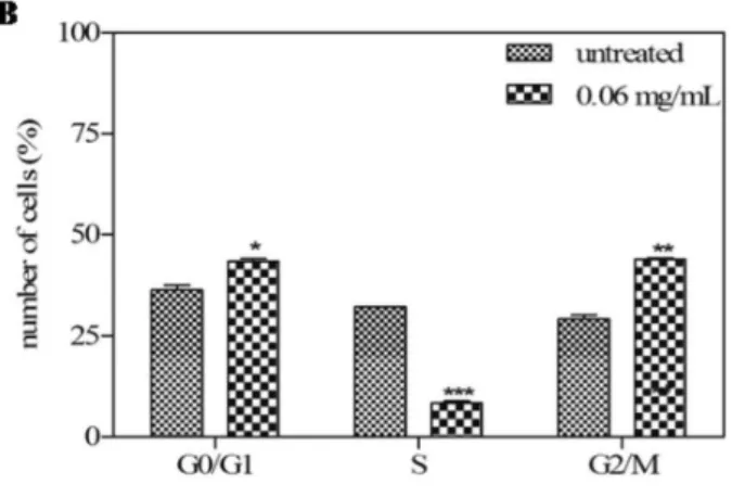 FIGURE 3  - Flow cytometry analysis of K-562 cell cycle with and without treatment with Synadenium umbellatum extract (0.06  mg/mL) for 24 h