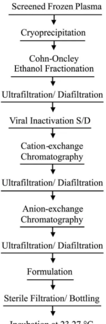 FIGURE 1  - Puriication process for anti-dengue speciic IgGs  (Oncley et al., 1949; Lucena et al., 2010).