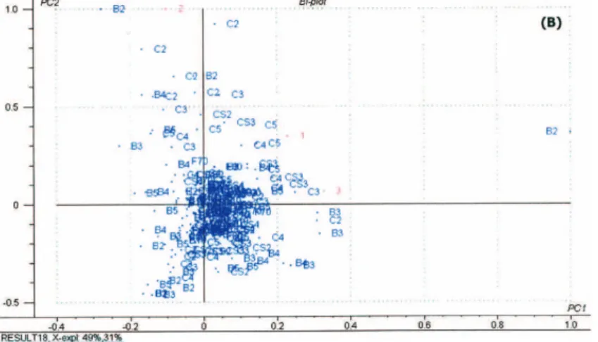 FIGURE 2  - PCA of the four techniques and the ive impregnation concentrations tested - globule N o .5.