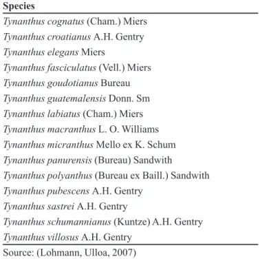 TABLE I  - Recognized species from the genus Tynanthus Species