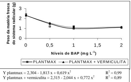 FIGURA 4  Peso da matéria fresca do sistema radicular de plantas de gloxínia advindas de cultivo in vitro em di- di-ferentes concentrações de BAP em processo de aclimatização