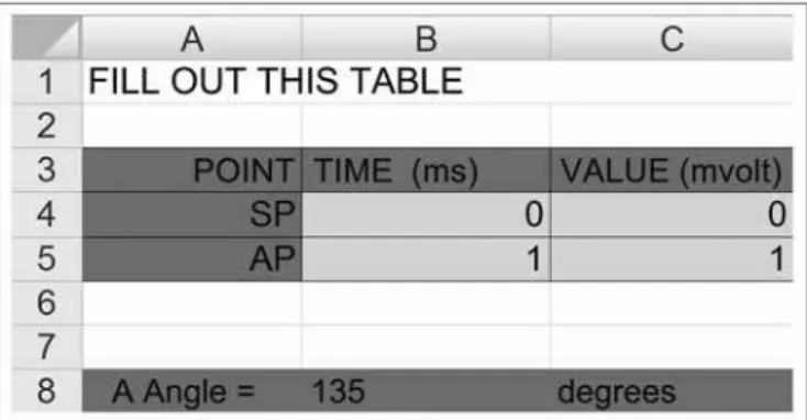 Figure 1. Excel® spreadsheet used to calculate the angular measure. 