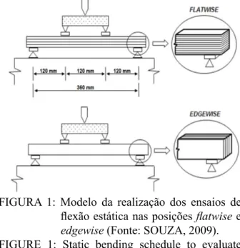 FIGURA 1: Modelo da realização dos ensaios de  flexão estática nas posições flatwise e  edgewise (Fonte: SOUZA, 2009)