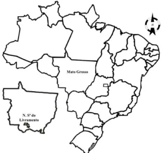 FIGURA 1: Mapa e localização geográfica da comunidade de Mata Cavalos, município de Nossa Senhora  do Livramento-MT.
