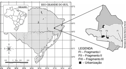 FIGURA 1:  Localização dos fragmentos amostrados em Santa Maria do Herval, no estado do Rio Grande  do Sul, Brasil.