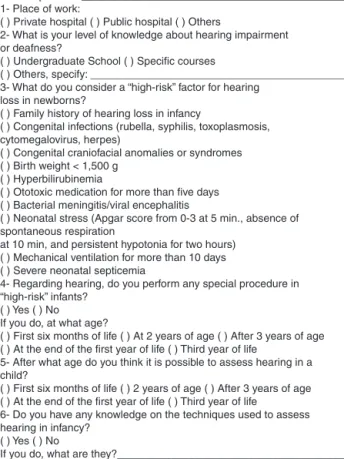 Figure 1 Questionnaire used in the study.