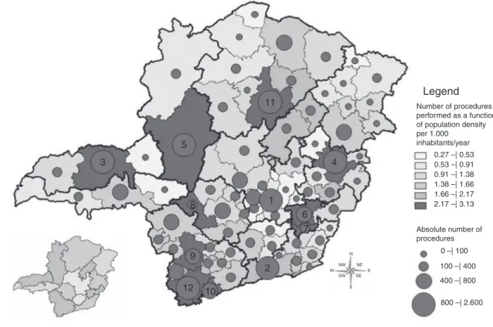 Figure 2 Spatial distribution according to micro- and macro-region of the ‘‘Selection and Adaptation of ISAD’’ procedure per 1000 inhab./year and frequency.