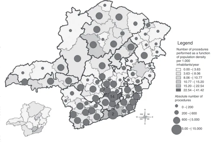 Figure 4 Spatial distribution according to micro- and macro-region of the ‘‘Follow-up’’ procedure for 1000 inhab./year and frequency.