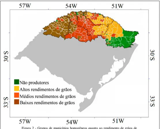 Figura  2  -  Grupos  de  municípios  homogêneos  quanto  ao  rendimento  de  grãos  de trigo  no  período  2001  a  2008
