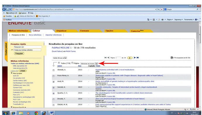 Fig. 4 - Research display in PUBMED database into Endnote Web site. Choose the items of interest and click “add to group”.