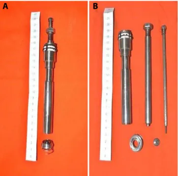 Fig. 1 - A) CorPoint assembled with the body as one. The base  with the coiled spring are apart