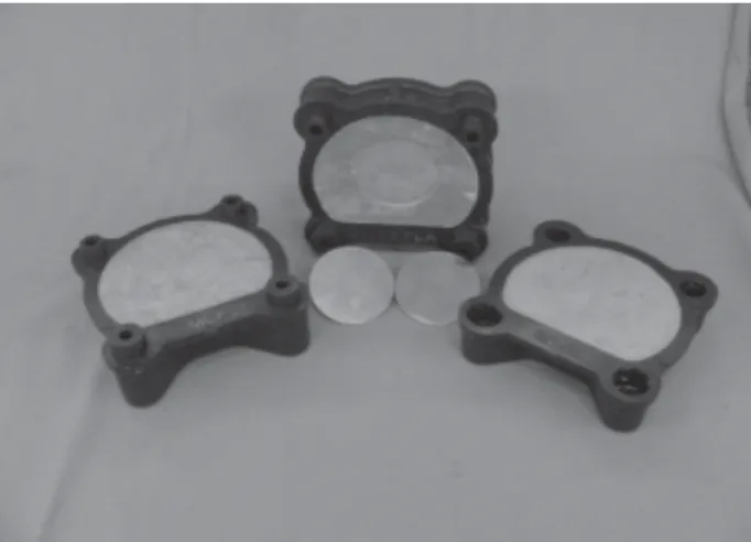 Figure 1. Polyvinyl chloride bimaxillary flasks used for polymerization in microwave oven.