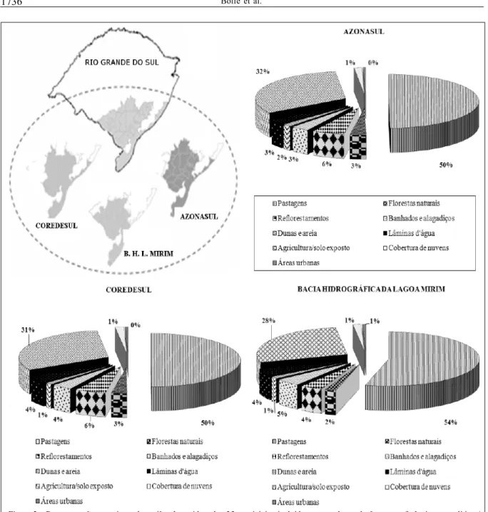 Figura 2 - Representação, em cinza, da região abrangida pelos 35 municípios incluídos no estudo e relação com referências geopolíticas/ ambientais regionais no Estado do Rio Grande do Sul (COREDESUL, AZONASUL e Bacia Hidrográfica da Lagoa Mirim)