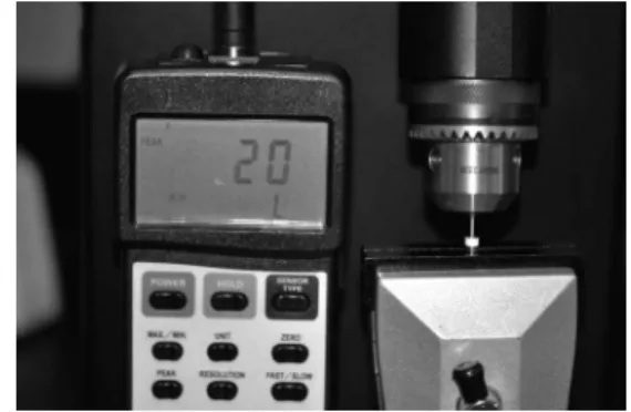 Figure 2. Torque application; implant was positioned in a vise grip,  and the digital torque wrench was used to apply a 20 Ncm torque.