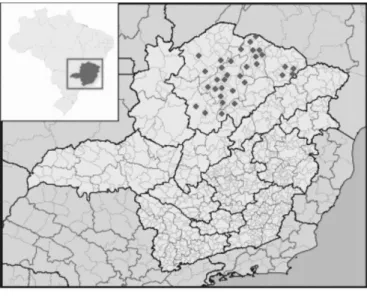 Figure 1. Minas Gerais map with municipalities where the interviewed  users resided 