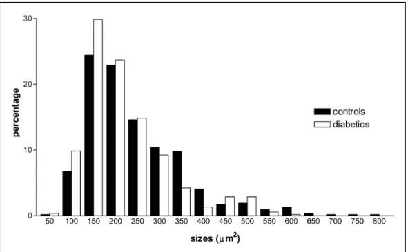 Figure 1 shows the percent distribution of the areas of the neuronal profiles in the studied groups