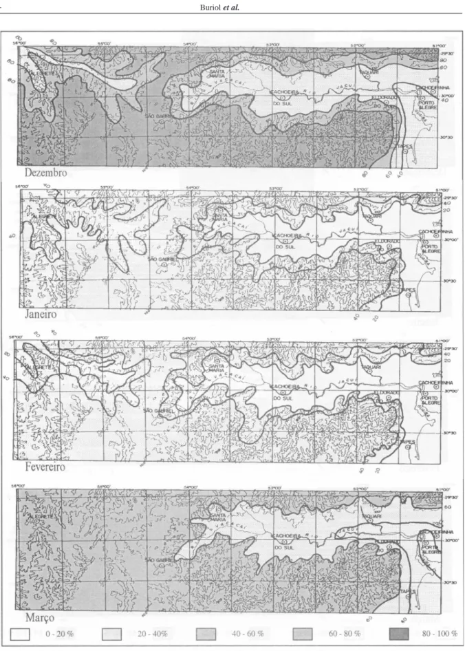 Figura 2 - Probabilidade de ocorrência de dez ou mais dias com temperatura mínima do ar igual ou inferior a 17°C nos meses de dezembro, janeiro, fevereiro e março na Região Climática da Depressão Central, Estado do Rio Grande do Sul.