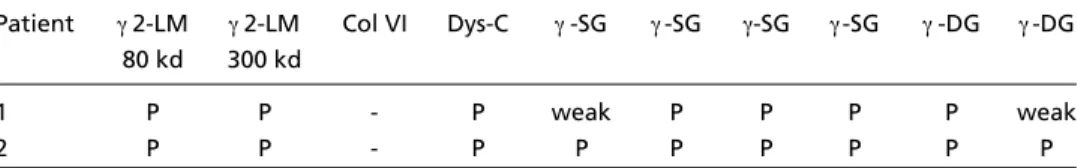 Table 1. Immunohistochemical analysis of the muscle samples of the two patients.