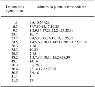 Tabela 2 - Plantas da população híbrida  selecionadas por suas características de tolerância ao frio, rebrotação e produção de sementes.