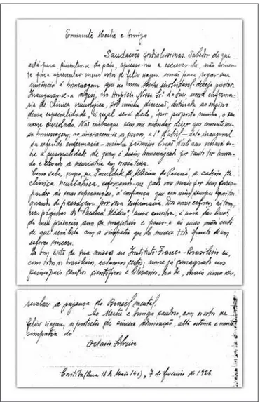 Fig 3. Letter from Professor Octávio da Silveira to Professor Antonio  Austregésilo in 1926.