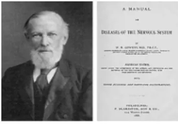 Figure 2. Sir William Richard Gowers and the first page of the second volume of the first edition of his 1888 book.