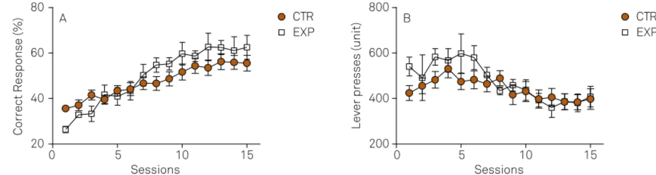 Figure 4. Operant Conditioning Box. The light above the levers stayed lit for 5 s, shifted randomly and the reinforcement was  delivery immediately after the correct lever being pressed