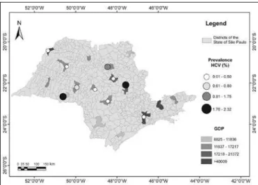 FIGURE 2. Spatial representation of the prevalence of anti-HCV related  to the Gross Domestic Product in the cities studied