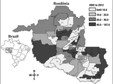 FIGURE 2. Incidence of hepatitis B cases in the State of Rondônia during  the period 2002–2012