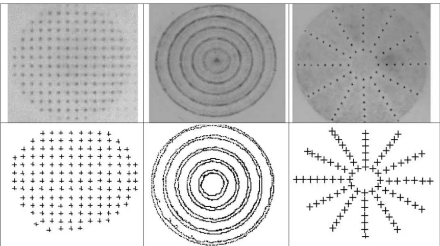 Figure 5 - (top) Examples of images captured for each sensor (for 0D aberration, i. e., reference image) and (botton) resulting output of the developed image-processing algorithms
