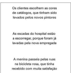 Figure 1. Sample sentences from the 34 sentence optotypes  developed and tested for the Radner-Coimbra Chart.