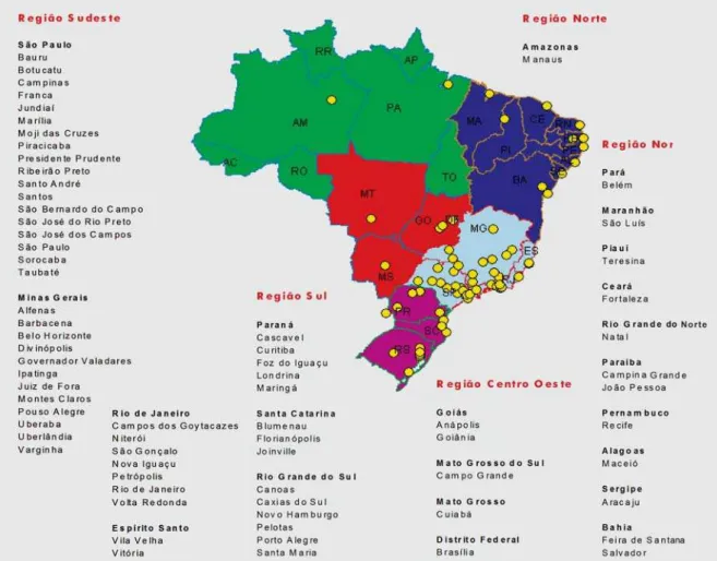 Fig. 1 - Cidades participantes do Projeto Corações do Brasil.