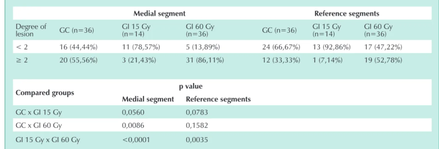 table 5 - Degree of lesion in the internal elastic lamina (iel) of medial and reference segments for each group