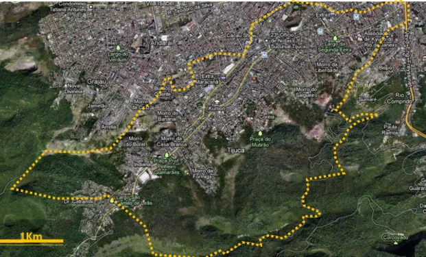 Figura 6: O Bairro da Tijuca delimitado na cidade do Rio de Janeiro. Fonte: Google  Maps, 2012 
