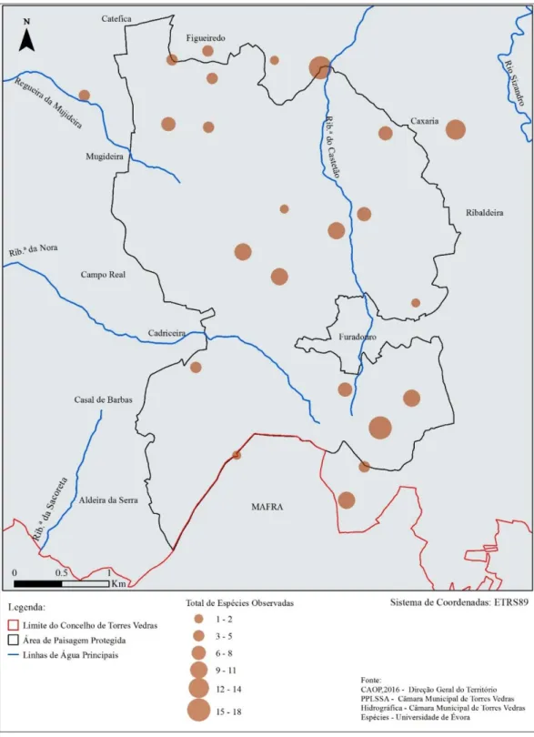 Figura 19 - Número total de espécies por localização dos pontos de observatório presentes na PPLSSA  Elaboração própria 