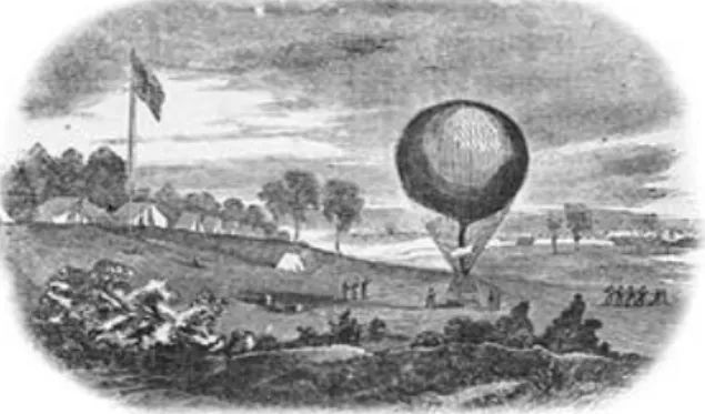 Figura  6.  O  balão  de  Thaddeus  Lowe  utilizado  na  guerra  civil  americana  para  reconheci- reconheci-mento pelo exército confederado 