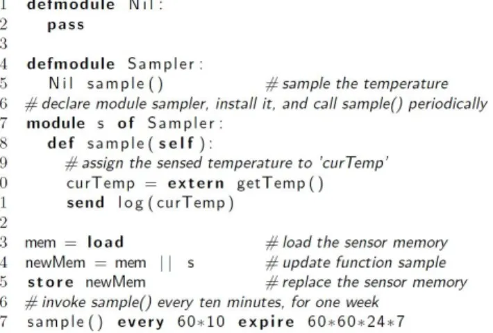 Fig. 1 - Programa para, periodicamente, transmitir a temperatura  ambiente de um nó para a rede