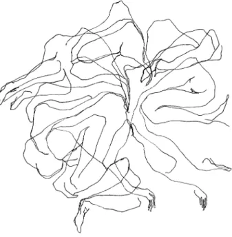 Figura 1 – Desenho da artista plástica Márcia Moraes, feito durante o processo de pesquisa do projeto Sensorimemórias  (2011/2012) e que ilustra o material gráfico da série coreográfica Peças Curtas para Desesquecer (2012)