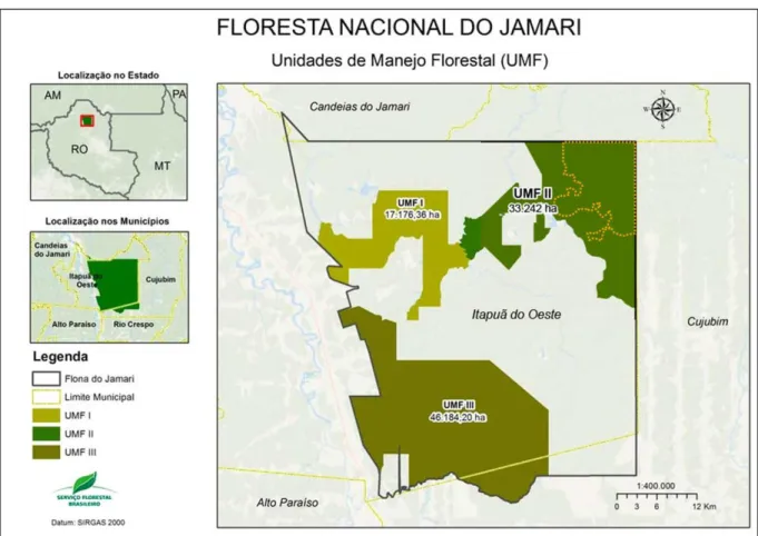 Figura 1. Mapa da Flona do Jamari: disposição das Unidades de Manejo Florestal. 