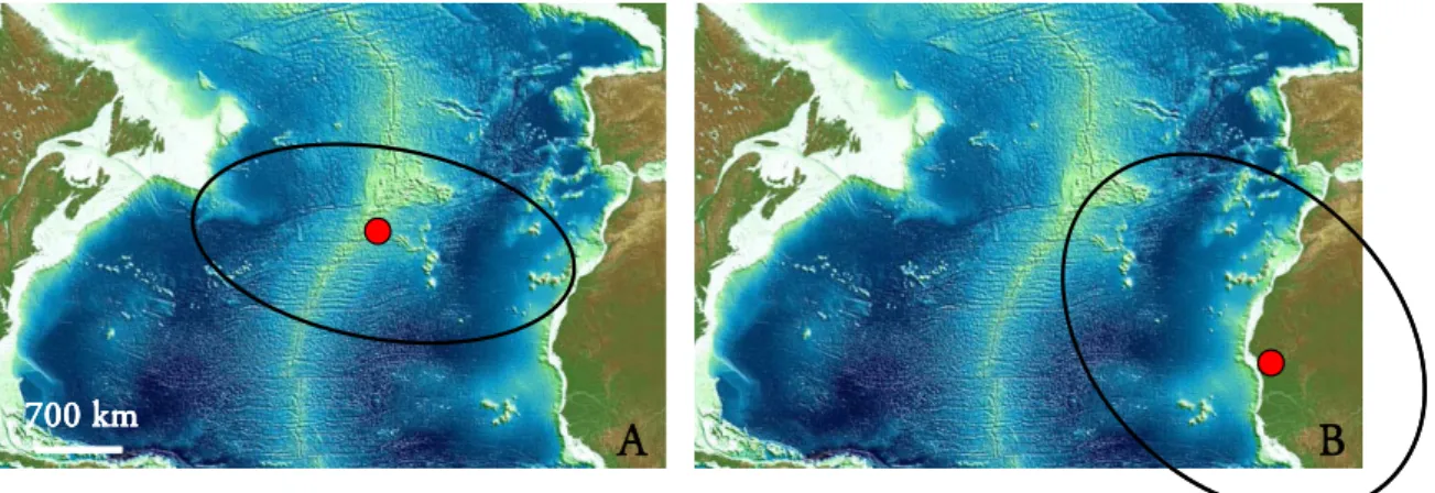 Figure 2.9 – Location of African absolute motion poles in the period of 30-6 Ma (A) and 6-0 Ma (B) (adapted  from Pollitz, 1991; image from www.geoware-online.com).