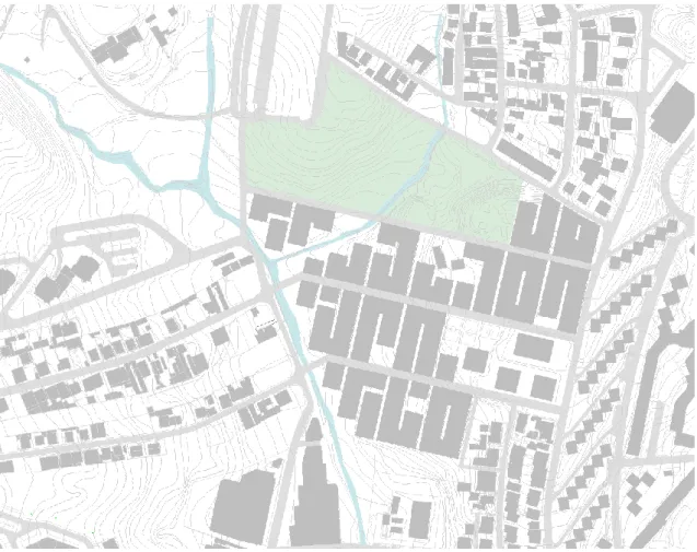 Figura 58 | Proposta urbana; divisão de quarteirões e definição de eixos – desenho em planta 