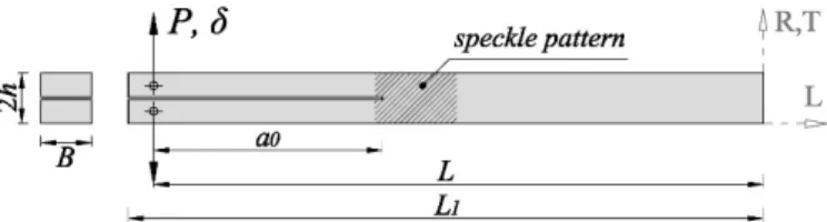 Figure 1. Double Cantilever Beam (DCB) specimen geometry. 