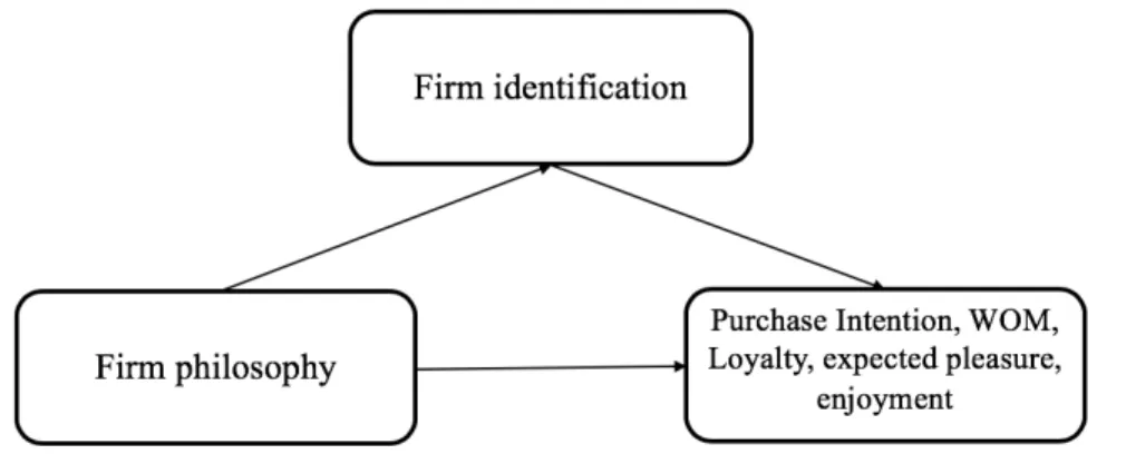 Figure 1: Simple mediation model with firm identification as the mediator of firm philosophy on the dependent  variables